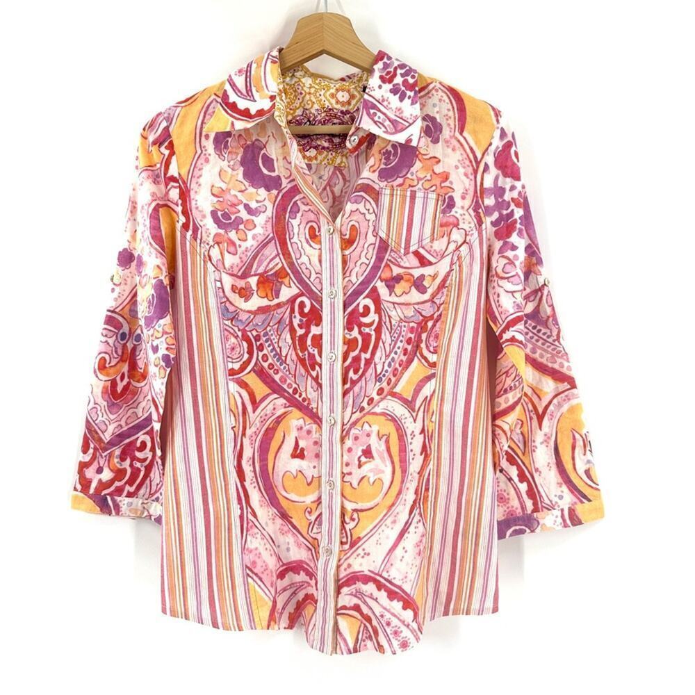 Robert Graham Paisley Cotton Buttondown Shirt Sz M